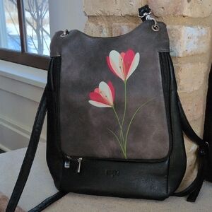 ESPE I Convertible Vegan Leather Black & Gray Backpack Purse with Floral Design